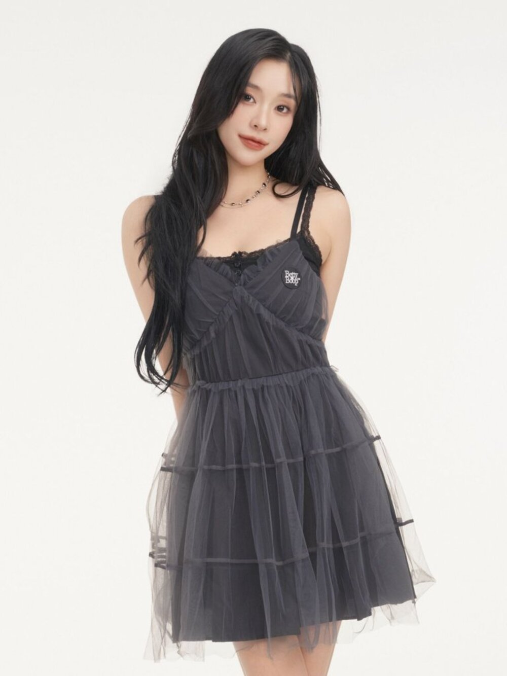 NWT - CNVS Black Betty Boop Lace Layered Frill Mini Dress - Korean Fashion